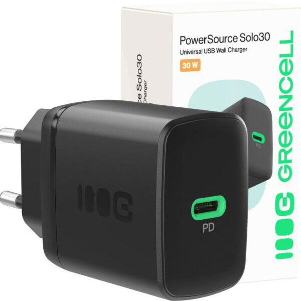 Nabíjačka Sieťová Green Cell PowerSource Solo30 30W 1xUSB-C PD 3.0 QC 4.0+ čierna