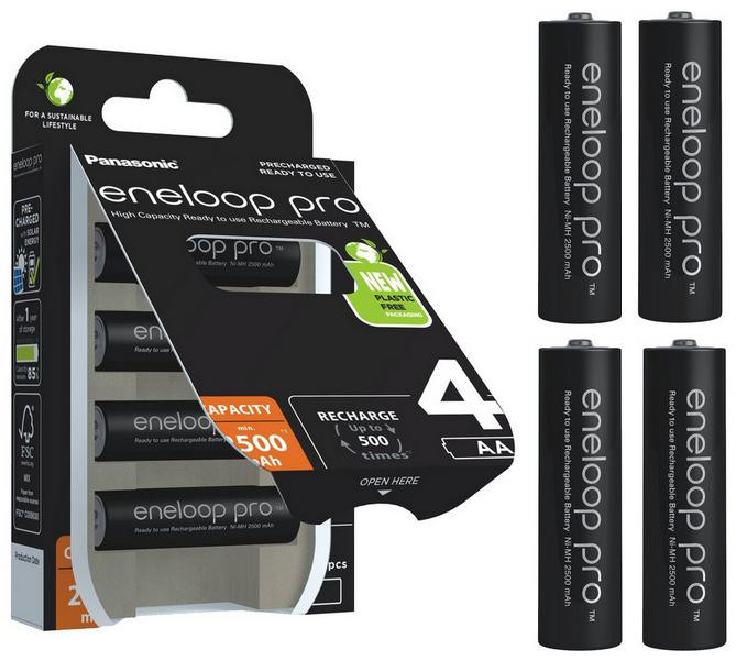 Akumulátory R6 / AA Panasonic Eneloop PRO 2500mAh Ni-MH BK-3HCDE/4BE (blister 4 ks)
