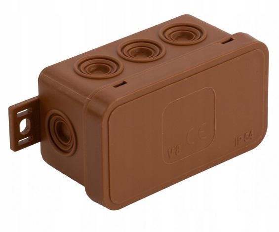 Inštalačná krabica nadomietková prázdna 8 vstupov Viplast V8 klik Hnedá IP54 80x45x41mm 038-02