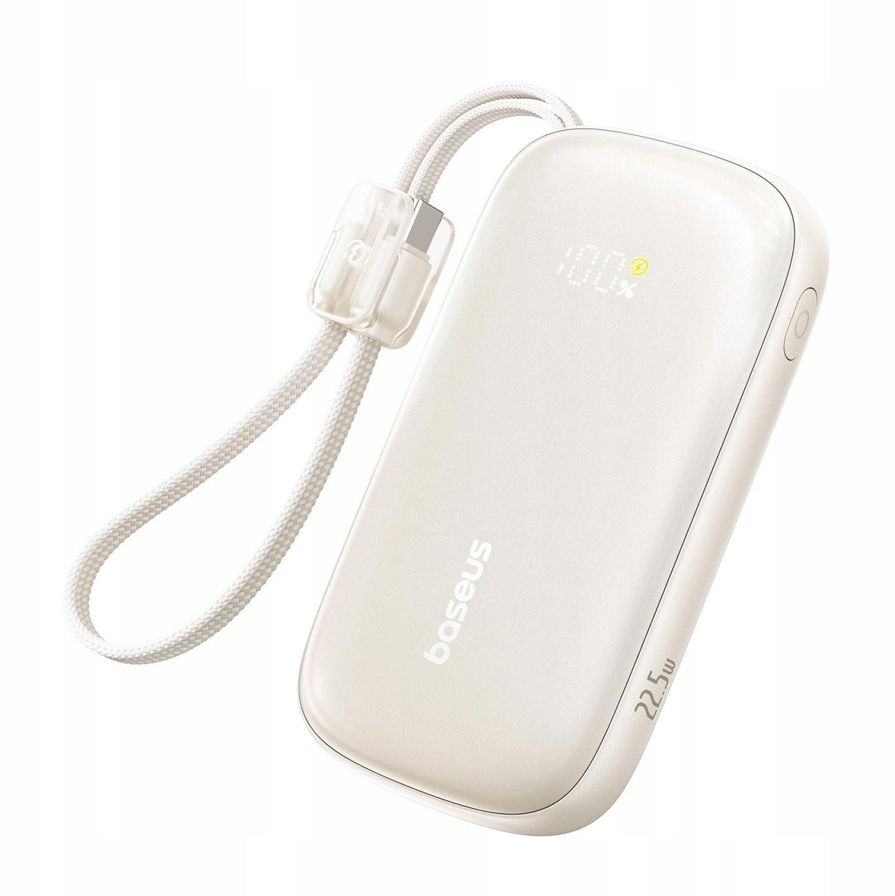 Powerbank Baseus EnerFill FC21 10000 mAh 22,5 W USB-A USB-C béžový s odpojiteľným káblom Lightning