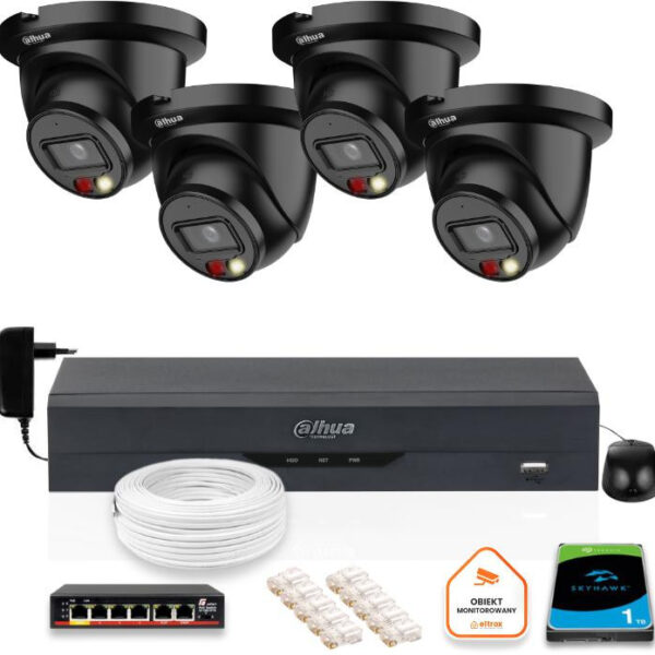 Sada 4 kamier čiernych IP Dahua 8mpx IPC-HDW2849TM-S-IL-BLACK + Disk