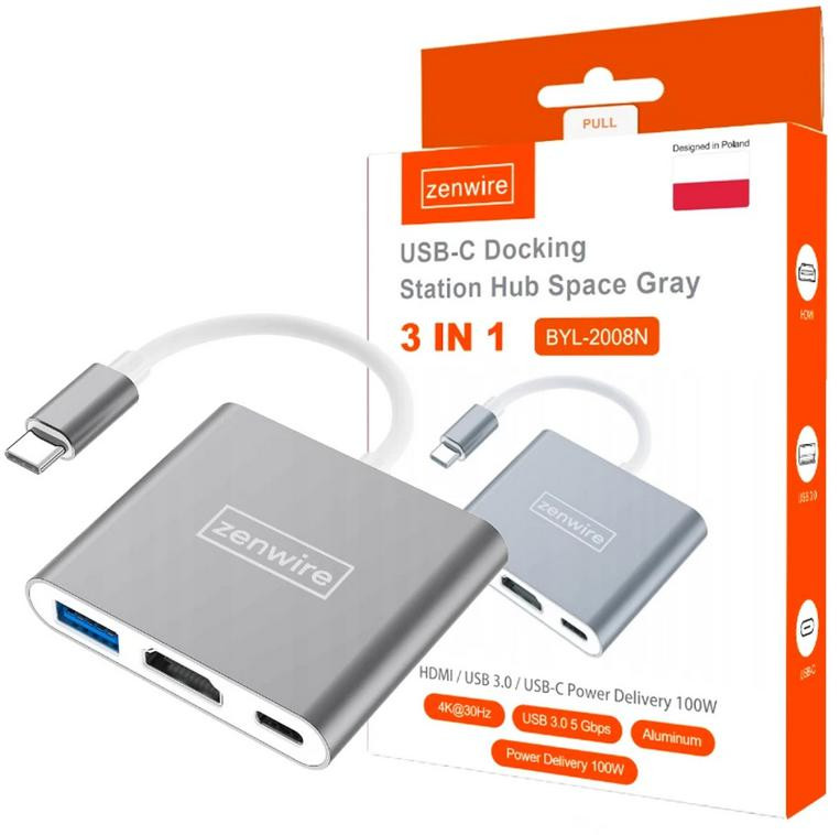 Adaptér Redukcia Zenwire 3v1 MHL HUB USB C HDMI 4K BYL-2008N