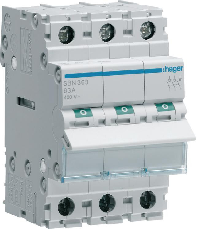Odpojovač izolačný, szer. 3 modulov. 3P, 100A Hager SBN390