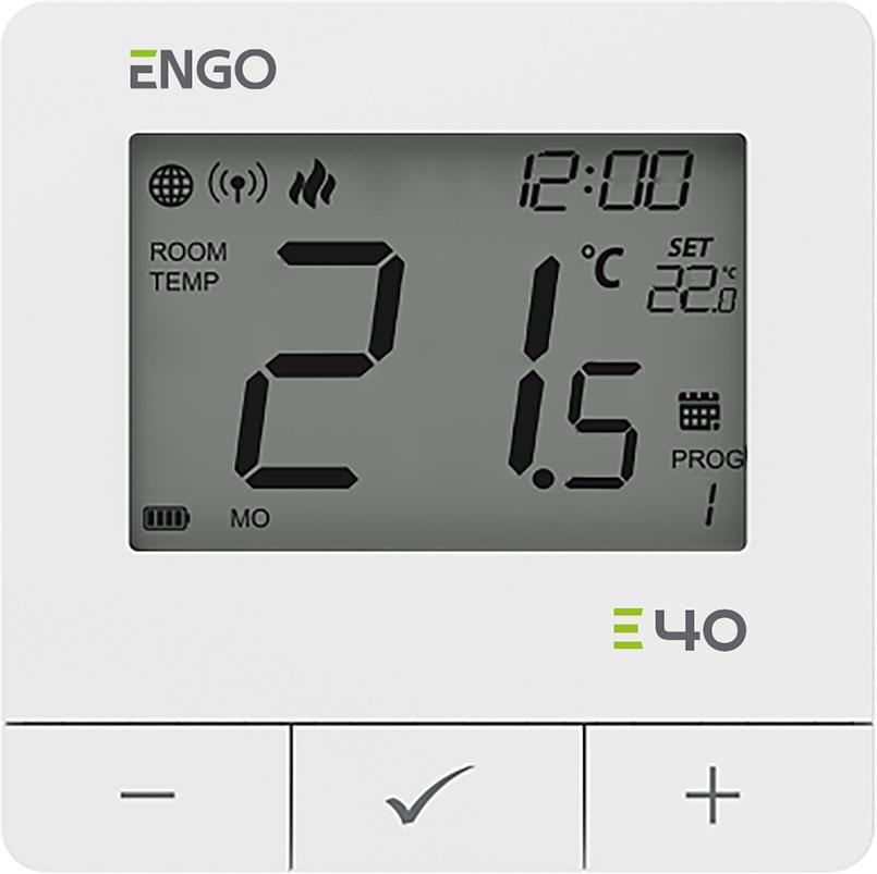 ENGO Controls E40-BATW - Programovaný, Internetový, nadomietkový regulátor teploty ZigBee/868