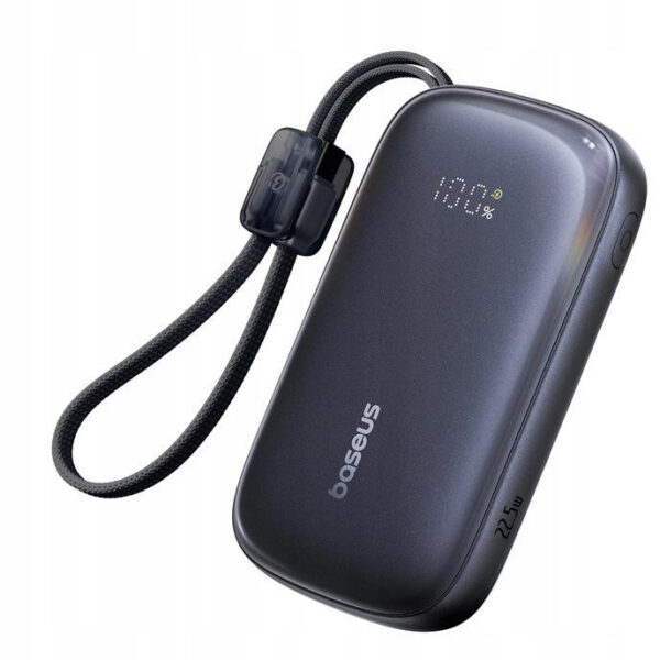 Powerbank Baseus EnerFill FC21 20000 mAh 22,5 W USB-A USB-C čierny s odpojiteľným káblom Lightning