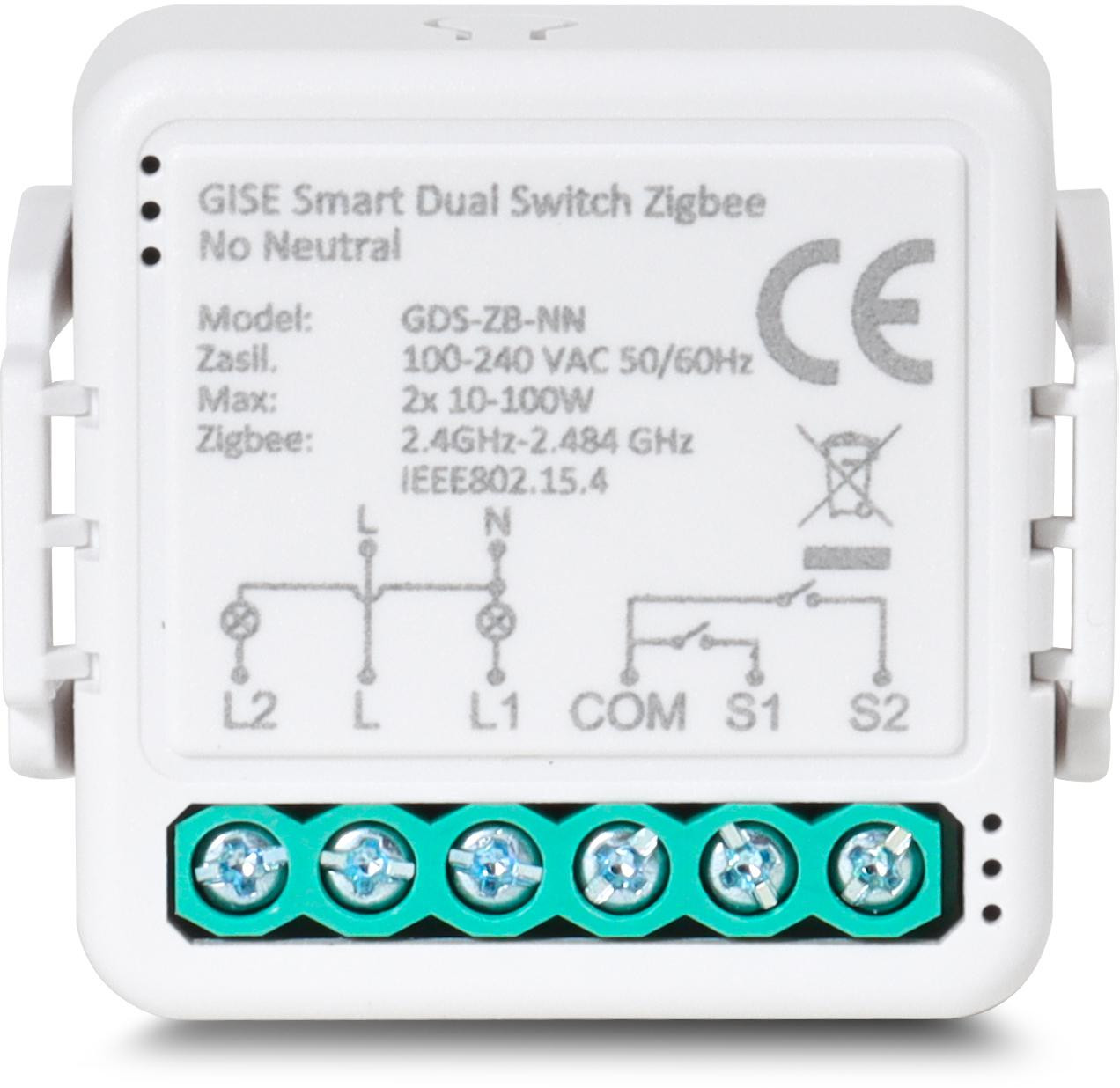 GISE Smart Dvojitý modul reléový (bez N) Zigbee | Tuya | GDS-ZB-NN