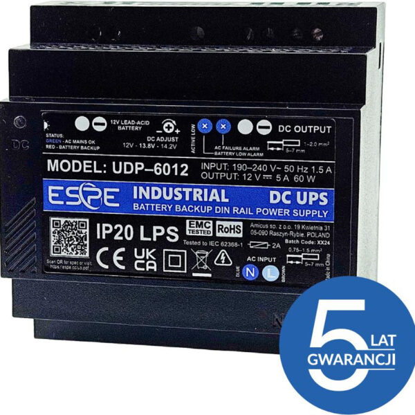 Napájací zdroj Impulzný Záložný na na lištu DIN ESPE UDP-6012 12 V 60 W 5 A