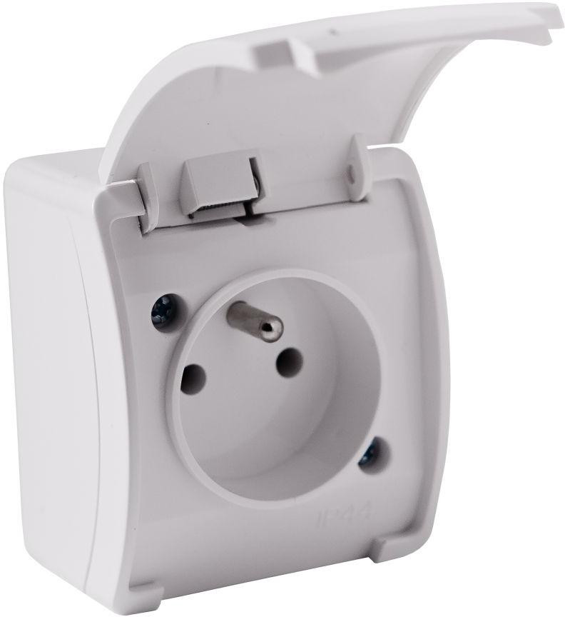 Zásuvka nadomietkové jednoduché s uzemnením, s klapkou Viplast Koala Biele IP44 161-01
