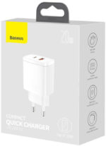 Nabíjačka Sieťová Baseus Compact Quick Charger CCXJ-B02 20W 1x USB-A 1x USB-C PD 3.0 QC 3.0 Biela – Obrázok 7