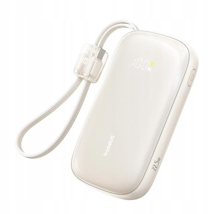 Powerbank Baseus EnerFill FC21 20000 mAh 22,5 W USB-A USB-C béžový s odpojiteľným káblom Lightning