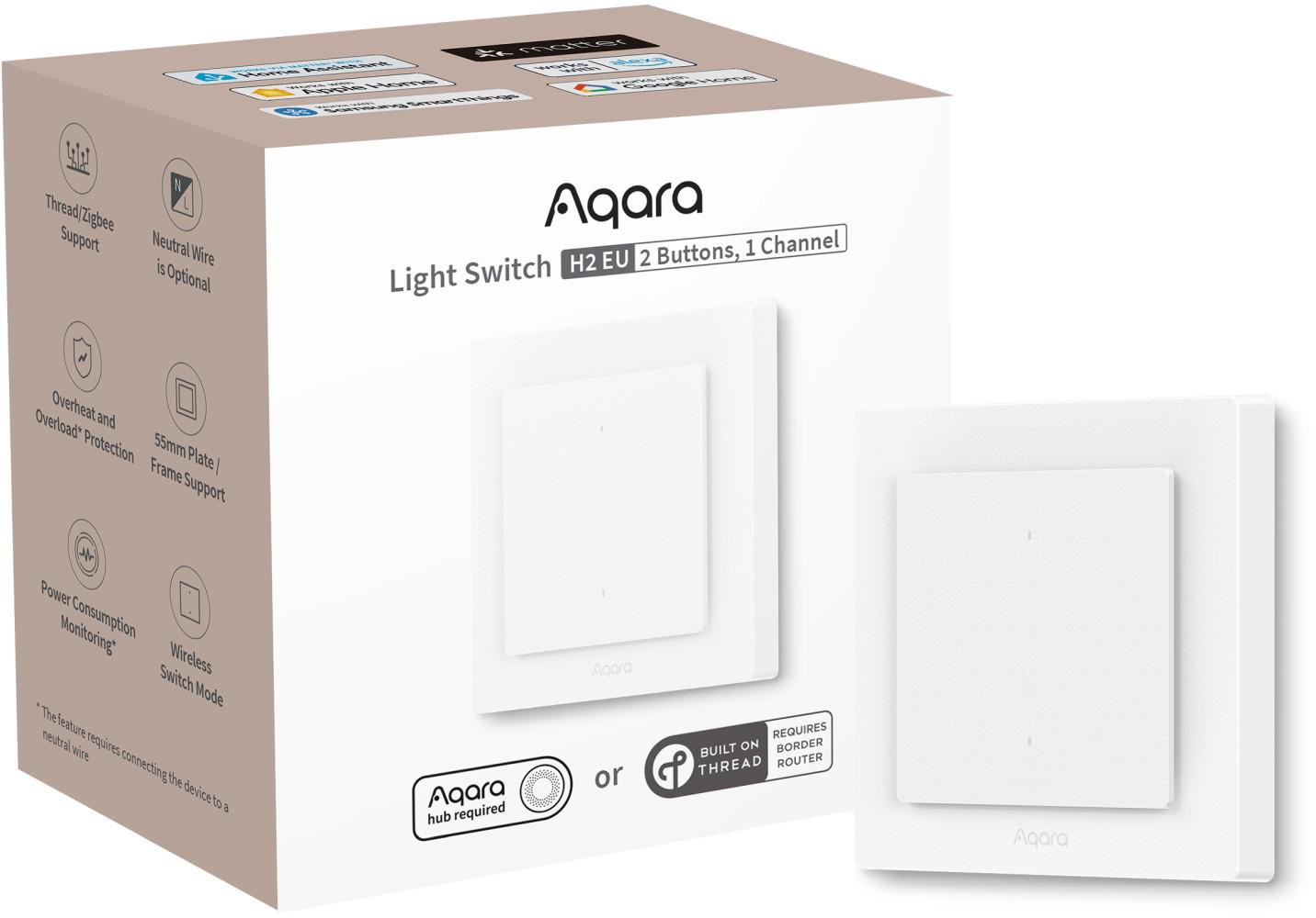 Aqara Light Switch H2 EU | Prepínač | 2 przyciski, 1 kanál, offline WS-K07D